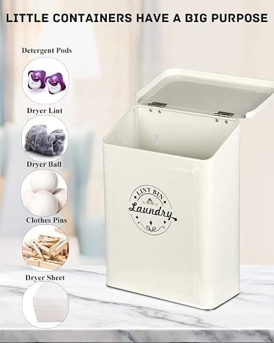 SACREDAY Magnetic Lint Bin for Laundry Room Organization and Storage with Brush, Wall-Mounted Dryer Lint Bin for Room Decor, Space-Saving Trash Can (Cream) thumbnail 6