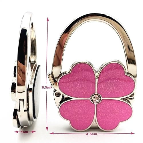 Four Leaf Clover Design Foldable Handbag Hanger Folding Purse Table Hook Holder, with Velvet Pouch(Green) thumbnail 4