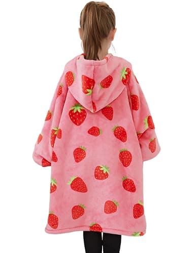KFUBUO Wearable Blanket Hoodie for Kids Sherpa Patterns Oversized Sweatshirt Blanket With Pocket 6-10 Year Old Girl Cute Hoodies Gift Strawberry thumbnail 3