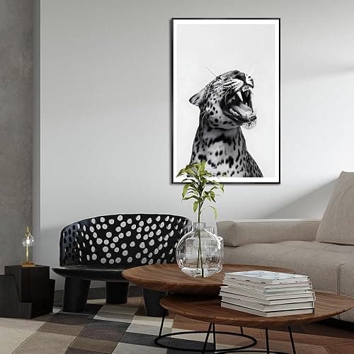 Lustiges Tierposter, schwarz-weißer brüllender Leoparden-Wandkunst, Vintage-Geparden-Dekor, trendiger Druck, Leinwand, Wildtiere, ästhetische Drucke für Wohnzimmer, Schlafzimmer, Badezimmer, Poster thumbnail 3