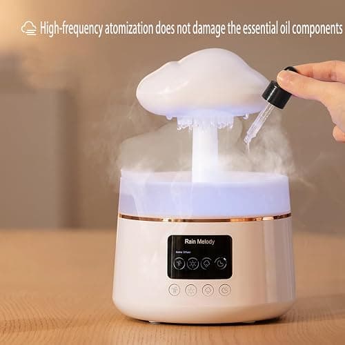 SH-RuiDu Rain Drop Humidifier for Bedroom, 2 in 1 Mushroom Cloud Lamp Humidifier, 300ml Aroma Essential Oils Diffuser with 7 Colors LED Lights and Rain Drop Sound for Sleeping, Mood Relaxing thumbnail 6