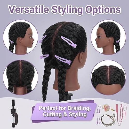 16 Inch 100% Real Hair Mannequin Head Training Head Manikin Cosmetology Doll Head for Hairdresser Practice Braiding Hair Styling with Clamp stand (16 -Inch) thumbnail 7
