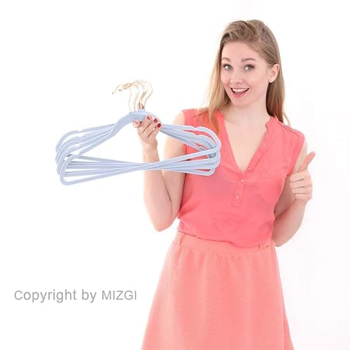 MIZGI Premium Velvet Hangers (50 Pack) Heavy Duty - Non Slip Felt Hangers - Velvet Suit Hanger Light Blue - Rose Gold Hooks,Space Saving Clothes Hanger thumbnail 7