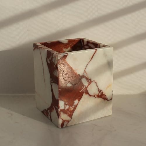 Calacatta Red Marble Toothbrush Holders for Bathroom, Natural Marble Makeup Brush Holder Countertop Organizer thumbnail 8