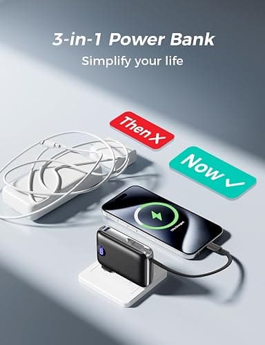 Portable Charger with Built in Cables & Wall Plug,10000mAh Power Bank, 4 Outputs,22.5W USB C Fast Charging,Slim Travel Essential Battery Pack with LED Display for iPhone 17/16/15/14 Series, Samsung thumbnail 3