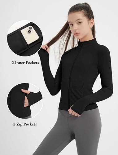 EXARUS 2 Pack Girls Cropped Athletic Jacket Slim Fit Lightweight Zip Up with Zip Pockets Active Horse Riding Yoga thumbnail 5