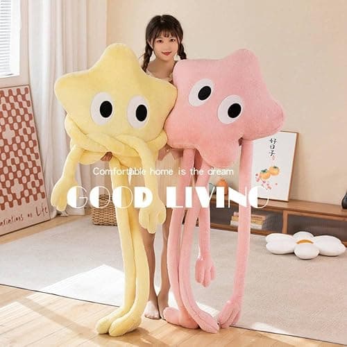 Paperre Star Shaped Pillow with Big Eyes, 64 Inch Star Shaped Plush Pillow Stuffed Cushion Decorative Throw Pillow, Star Pillow for Bedroom (Yellow) thumbnail 8