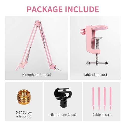 FEELWORLD AMS1 Microphone Boom Arm, Adjustable Mic Arm Stand with 3/8” to 5/8” Screw, Compatible with PM1 and other Mics for Podcast Straming Gaming Studio （Pink) thumbnail 8