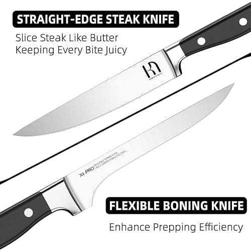 KnifeSaga Knife Set, 15 Pcs Kitchen Knife Block Set, Enduring Razor-Sharp Japanese High Carbon Stainless Steel Chef Knife Set with Block and Sharpener, Premium Black Knives Set for Kitchen thumbnail 7