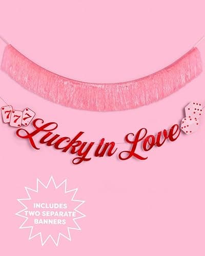 xo, Fetti Lucky in Love Fringe Banner - Red Foil & Pink Iridescent, 5 Ft. | Western Bachelorette Party Decoration, Vegas Sign, Casino Photoshoot Backdrop, Cute Cherry Decor thumbnail 3