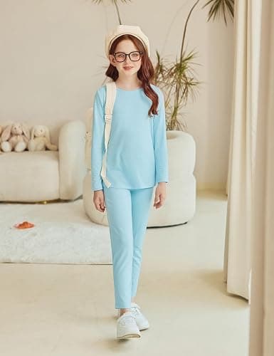 Arshiner Girls Clothes 2 Piece Fall Outfits Slim Long Sleeve Shirt and Leggings Set Kids Thermal Underwear sets thumbnail 6