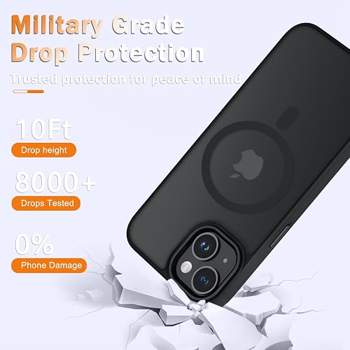 YENAPOON for iPhone 14 Case, iPhone 13 Case, with 1 Screen Protector, Matte Magnetic Slim Phone Cover, Support for Magsafe, Shockproof Protection Translucent Frosted Back,Black thumbnail 2