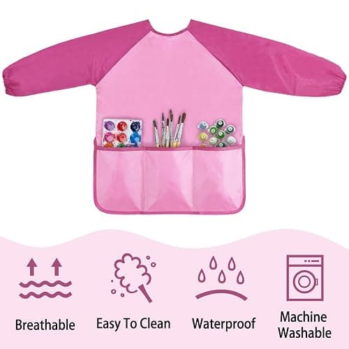 Kopokita Kids Art Smock, Toddlers Painting Apron Waterproof Children Artist Smock With Long Sleeve and 3 Pockets thumbnail 4
