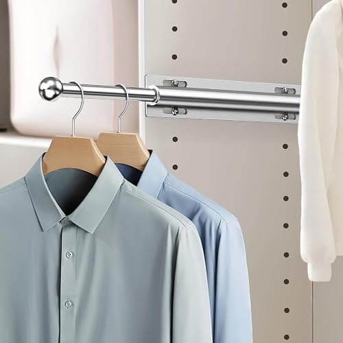 Supforce Valet Rod for Closet Pull Out, Retractable Slide Out Valet Rod Closet Organization, 12" Aluminum Valet Clothing Hanger Rods Perfect for Suits, Freshly Pressed Clothes, Polished Chrome - Image 1