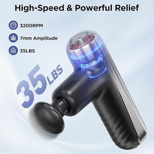 PENJOY Mini Massage Gun, Powerful Handheld Muscle Massager for Muscle Relaxation, Deep Tissue Percussion Small Massage Gun Travel Massager with 4 Massage Heads Silent Brushless Motor, Black thumbnail 2