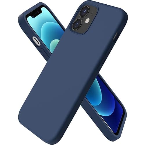 ORNARTO Compatible with iPhone 12 Mini Case, Slim Liquid Silicone 3 Layers Full Covered Soft Gel Rubber with Microfiber Case Cover 5.4 inch-Navy Blue - Image 1