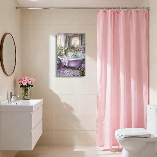 XLMDYYSW Purple Bathroom Canvas Wall Art Vintage Bathtub with Rose Pictures Rustic Floral Botanical Painting Print for Luxury Toilet Restroom Home Decor Framed (Purple, 18L x 12W) thumbnail 2