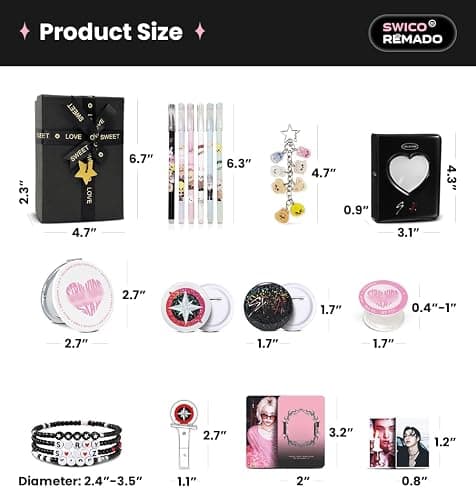 Stray Merch Gift Box Set, Including 60 Photocards, 96 Stickers, 3 Inches Photocards Binder, 4 Bracelets, Foldable Mirror, 2 Button Pins, Keychain, Fridge Magnet, Phone Ring Holder, 6 Pens for Stay thumbnail 3