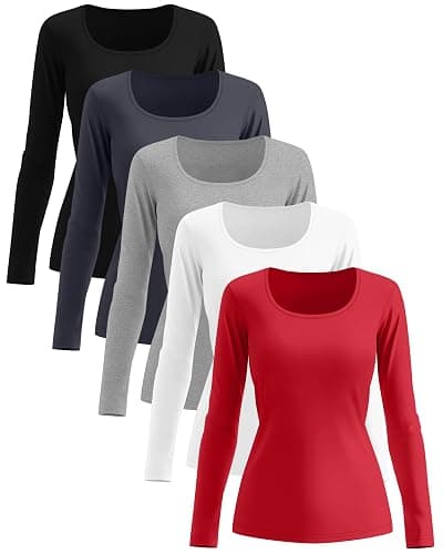 Oakgarden 5 Pack Underscrub for Women Long Sleeve Shirts Fitted Scoop Neck Tops Basic Layering Tee Knit Tops for Nurse thumbnail 2
