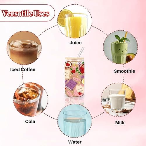 kdxpbpz Dark Romance Book Lover Iced Coffee Cup, Fantasy Bookish Glass Tumbler, 16 oz Cozy Reading Coffee Glass Cup with Lid Straw, Christmas Stocking Stuffers, Dark Academia Book Lover Gift thumbnail 4