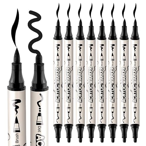 TRANSON 8 Pack Black Brush and Bold Dual-tip Acrylic Paint Marker for DIY Glass Canvas Wood Leather Ceramic Rock Painting thumbnail 6