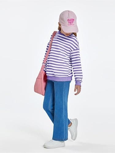 Haloumoning Girls Striped Crewneck Sweatshirt Kids Long Sleeve Oversized Fashion Pullover Tops Fall Clothes 5-14 Years thumbnail 5
