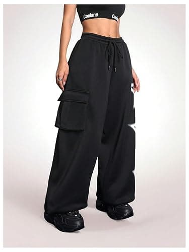 BEAUDRM Women's Y2k Baggy Sweatpants Star Print Drawstring Elastic Waist Baggy Pants Wide Leg Fleece Lined Cargo Sweatpants thumbnail 5