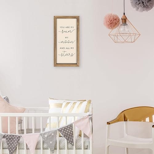 pechpell 11.8×5.9 In Nursery Wall Art, Wooden Sign Baby Room Wall Decor, You are My Sun Moon and Star Rustic Space Themed Kids Girl Boy Teen Room Bedroom Playroom Farmhouse Decorations for Home thumbnail 5