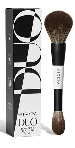 Lamora Powder + Bronzer Dual-Ended Makeup Brush - Fluffy Full Face Duo | Makeup Brush for Setting Pressed, Baked, or Loose Powder Bronzer Highlighter Blush - Vegan, Cruelty-Free & Synthetic Bristles - Image 1