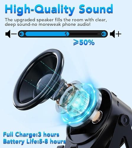 NIIFAWH Bluetooth Speaker, 4-in-1 Wireless Induction Speaker & RGB Light Stand Multi-Functional Phone Stand Instant-Connect Stereo Sound, 360° Adjustable Holder for iPhone/Android/iPad/Samsung (Black) thumbnail 6