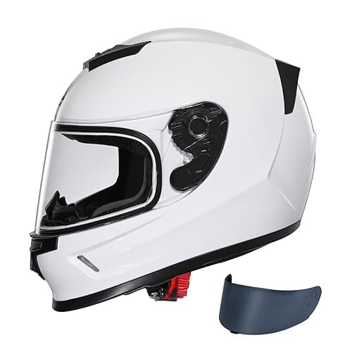 TRIANGLE Kids Motorcycle Helmets Youth Full Face Helmet Lightweight with 2 Visors DOT Approved - Medium - Glossy White