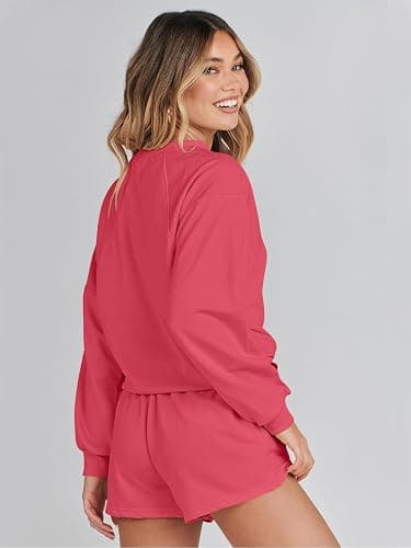 MEROKEETY Women's 2025 Fall Oversized Batwing Sleeve Lounge Sets Casual Top and Shorts 2 Piece Outfits Sweatsuit thumbnail 3