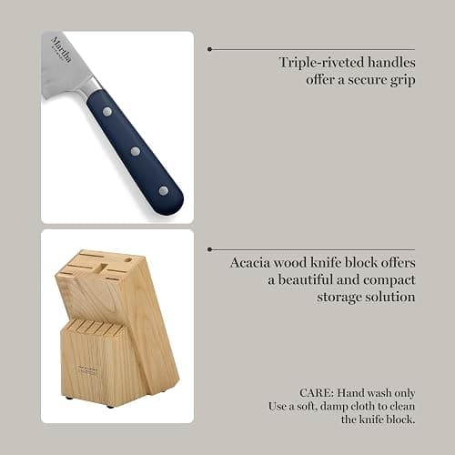 MARTHA STEWART Eastwalk 14 Piece High Carbon Staineless Steel Cutlery Set w/ABS Triple Riveted Forged Handle Acacia Wood Block - Navy Blue thumbnail 6