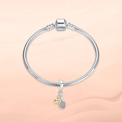 Annmors Tennisschläger Charm Anhänger S925 Sterling Silber Damen Armbänder Halskette Pendant thumbnail 2