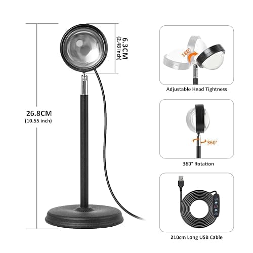Kangtaixin Sunset Lamp - Lampada da Tramonto RGB – Controllo App, Connettore USB, Proiettore LED Girevole a 180°, Luce D'atmosfera Romantica, Adatta per Fotografia, Selfie, Decorazione del Soggiorno thumbnail 7