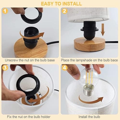 Small Bedside Table Lamp for Bedroom, Minimalist Wood Base & Round Fabric Shade, Mini Cute Cozy Warm White Nightstand Boho Lamp, Study Desk Night Stand Light for Room, Dorm, Nursery, Living Room thumbnail 4