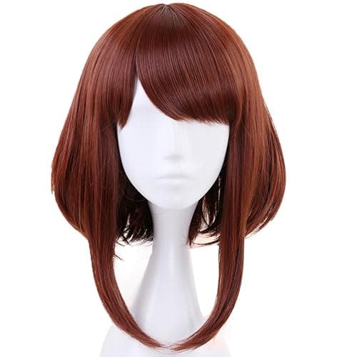 ANOGOL Hair Cap+Red Brown Wigs Short Bob Cosplay Wig for Women Brown Wavy Costume Wig Synthetic Hair for Cosplay Short Wine Red Bob Wig Women Wigs Anime Outfit for Halloween Costume Party - Image 1