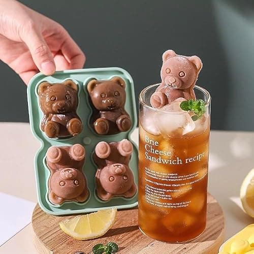 3D Bear Mold for Kids,Ice Cream Molds Reusable Easy Release DIY Ice Cube Molds, Cute Cartoon Ice Cube Maker for Whiskey (Green Bear Silicone Mold) thumbnail 2