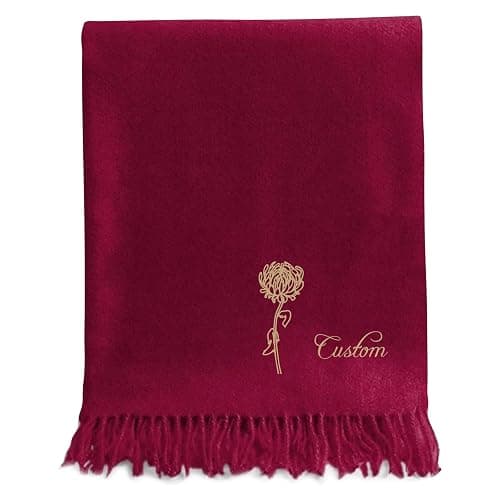 callie Personalized Winter Scarf for Men/Women, Custom Embroidered Birth Flower and Name, Soft Warm Scarf, 8 Colors for Choose, Birthday Gifts Christmas Gifts - Image 1
