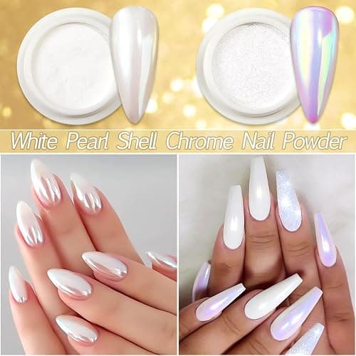 6 Colors Chrome Nail Powder,Gold Silver Super Metallic Effect Chrome Powder for Nails,Holographic Mirror Glitter White Pearl Pigment Dust Kit for Gel Polish Nail Art Decoration Manicure Nail Supplies thumbnail 4