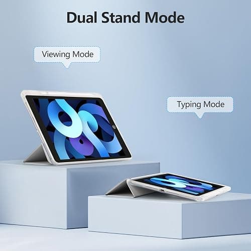 Ruizextech Case for iPad 9th/8th/7th Generation (2021/2020/2019), Hybrid Protective Cover for iPad 10.2 inch with Pencil Holder, Clear Transparent Back Shell Anti-Yellowing Case, Light Gray thumbnail 6