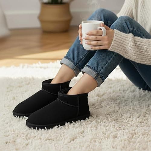 CUSHIONAIRE Hip-3 Genuine Suede Leather Ankle Boots for Women – Pull On Cozy Faux Fur Boots Womens Shoes with Comfortable Memory Foam thumbnail 3