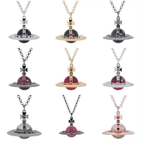 ZHAOZHAO Colorful Necklaces of Saturn for Women | Punk Saturn Planet Pendant Necklace(Black Purple) thumbnail 4