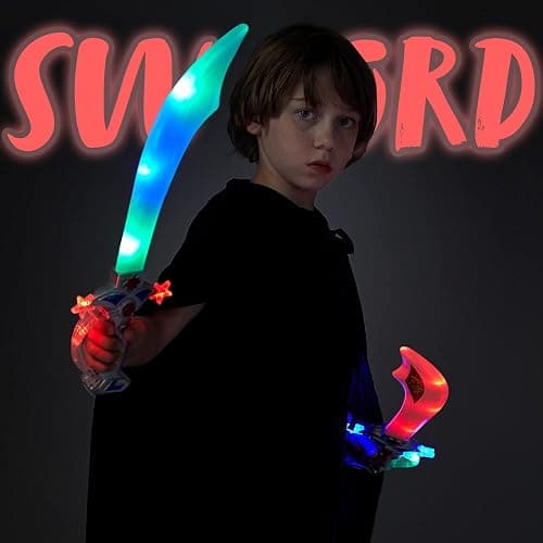 JOYIN 2 Deluxe Pirate 19.5" LED Light Up Flashing Buccaneer Swords with Motion Activated Clanging Sounds for Realistic Play, Halloween Party, by Spooktacular Creations thumbnail 2