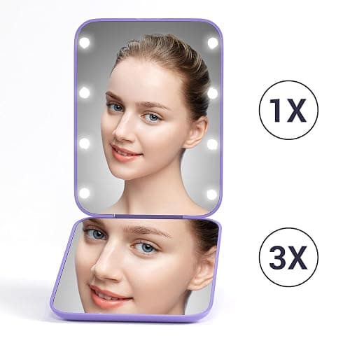 Kintion Pocket Mirror, 1X/3X Magnification LED Compact Mirror (Purple) | Travel Mirror with Light for Purse, 2-Sided, Portable, Folding, Handheld, Small Lighted Mirror for Gift thumbnail 5