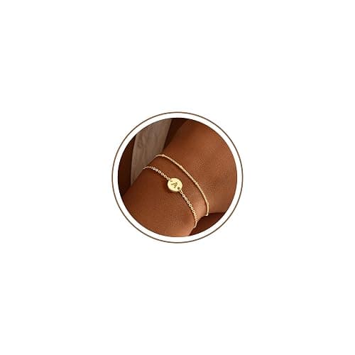MONOZO Gold Initial Bracelets for Women Girls Jewelry Gifts - Dainty 14K Gold Plated Layered Beaded Letter Bracelet 26 Alphabet Disc Monogram Initial Bracelets Birthday Gifts for Women Girls Teens thumbnail 2