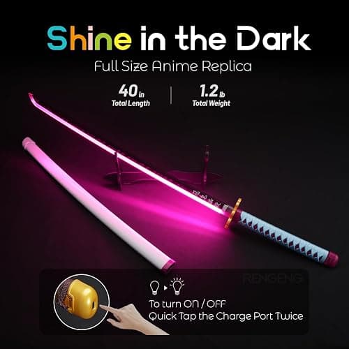 RENGENG Light Up Sword, 40 Inches Rechargeable Plastic Replica with Belt & Stand, Sword with Original Texture thumbnail 2
