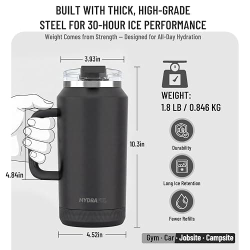 Hydraful 64 oz Tumbler with Handle and Straw - 100% Leak-Proof - Insulated Cup Reusable Stainless Steel Large Water Bottle Travel Mug for Gym, Hiking, and Camping - Gifts for Women Men Him Her thumbnail 2