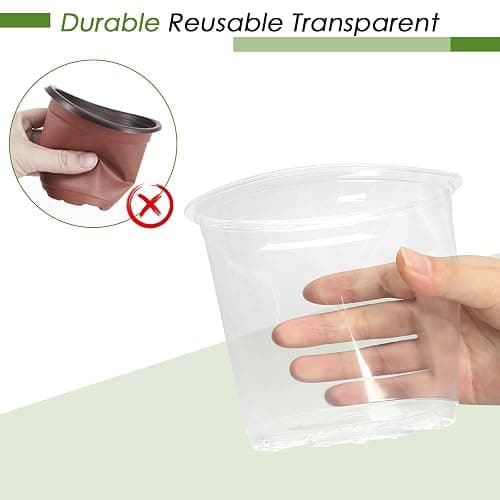FUIJOL 4/5/6/7 Inch Clear Nursery Pots for Plants with Sacuers 20 Pack, Plastic Flower Pots with Drainage Holes, Variety Pack Seedlings Garden Pot for Indoor Outdoor (4+5+6+7 inch) thumbnail 5