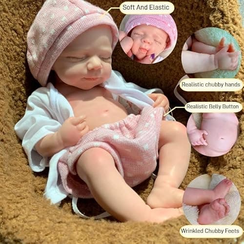 Yokyyi Lifelike Full Body Reborn Baby Doll, 13 Inch Pascale Sleeping Girl in Pink Dress, Perfect for Christmas Presents thumbnail 3